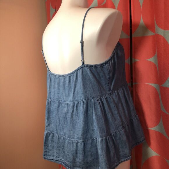 OOAK Upcycled Old Navy Denim Cami Tank Adjustable Straps Handmade Large Texts - Picture 6 of 9